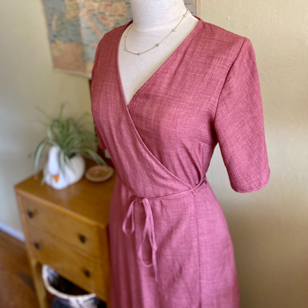 Tiered Wrap Dress in Dusty Rose NWOT - Picture 2 of 7